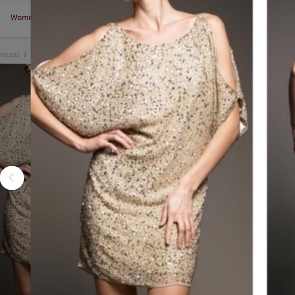Aidan Mattox Gold Sequin Cold Shoulder Mini Dress Size 4 NWT - Picture 1 of 10
